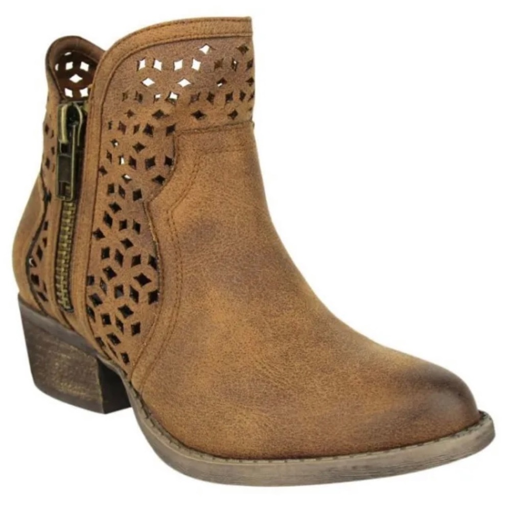 Not Rated Womens Etta Chop Out Ankle Bootie Tan Brown Size 8 Faux Leather